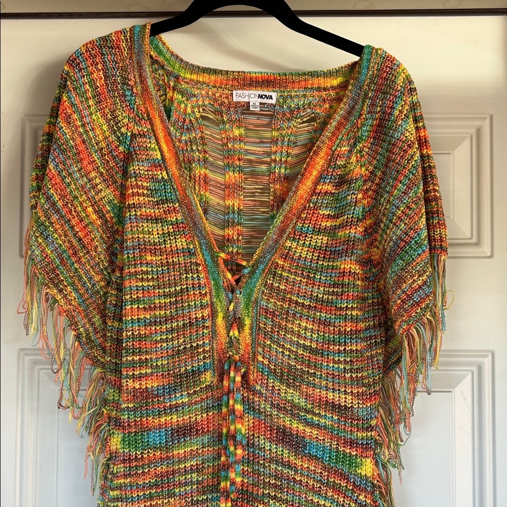 Fashion Nova Colorful V-Neck Sweater